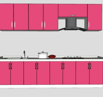 现代粉色厨房橱柜SU模型下载_sketchup草图大师SKP模型