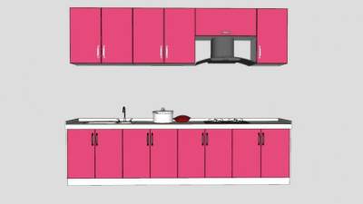 现代粉色厨房橱柜SU模型下载_sketchup草图大师SKP模型