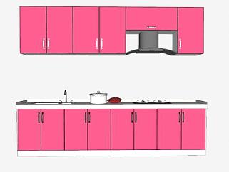 现代粉色厨房橱柜SU模型下载_sketchup草图大师SKP模型
