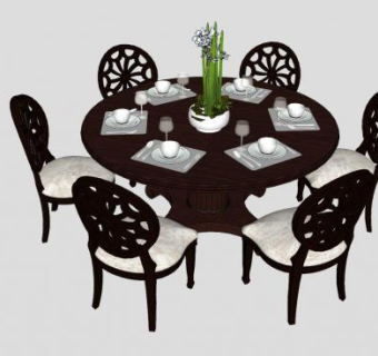 新中式餐桌椅SU模型下载_sketchup草图大师SKP模型