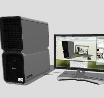 戴尔显示屏和电脑主机SU模型下载_sketchup草图大师SKP模型