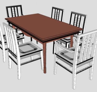 长方形餐桌椅家具sketchup模型下载_sketchup草图大师SKP模型
