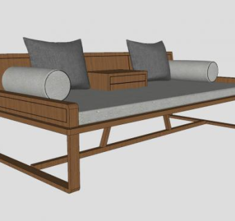 中式简易木制沙发家具SU模型下载_sketchup草图大师SKP模型