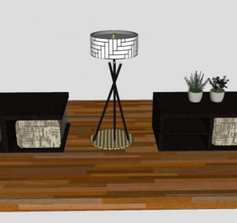 边几盆栽和落地灯SU模型下载_sketchup草图大师SKP模型