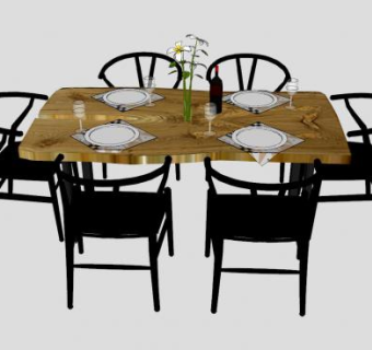 木纹餐桌椅家具SU模型下载_sketchup草图大师SKP模型