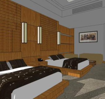 公寓式酒店双人间SU模型下载_sketchup草图大师SKP模型