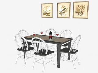 欧式餐桌椅和照片墙相框SU模型下载_sketchup草图大师...