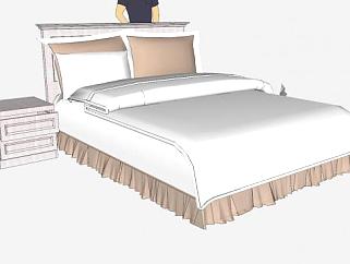 欧式双人床和床头柜SU模型下载_sketchup草图大师SKP模型