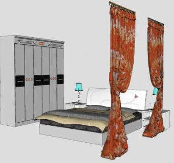 现代卧室简约家具SU模型下载_sketchup草图大师SKP模型