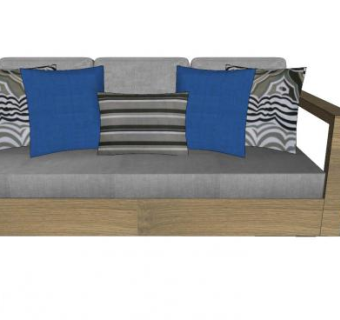 木制沙发和圆鼓凳SU模型下载_sketchup草图大师SKP模型