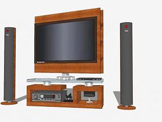 木色电视机和电视机柜SU模型下载_sketchup草图大师SKP模型