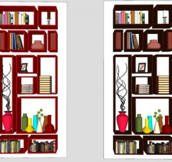 格子书架书本花瓶装饰SU模型下载_sketchup草图大师SKP模型