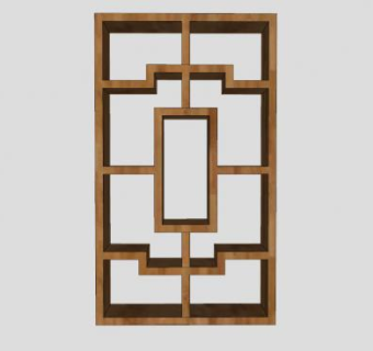 木制格子中式书柜书架SU模型下载_sketchup草图大师SKP模型