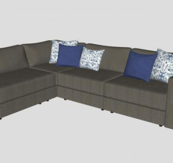 L型帆布布艺沙发家具SU模型下载_sketchup草图大师SKP模型