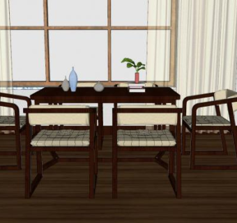 简约北欧风餐桌餐椅家具SU模型下载_sketchup草图大师SKP模型