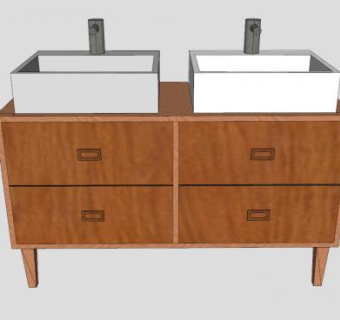 木制双洗手池浴室柜SU模型下载_sketchup草图大师SKP模型