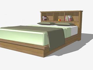 木制书架双人床床铺sketchup模型下载_sketchup草图大师SKP模型