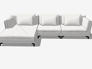 L型现代白色沙发家具SU模型下载_sketchup草图大师SKP模型