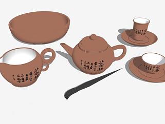 中式茶具茶文化茶壶茶杯镊子SU模型下载_sketchup草图大师SKP模型
