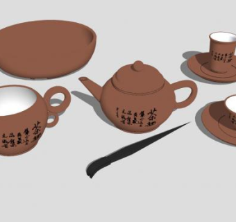 中式茶具茶文化茶壶茶杯镊子SU模型下载_sketchup草图大师SKP模型