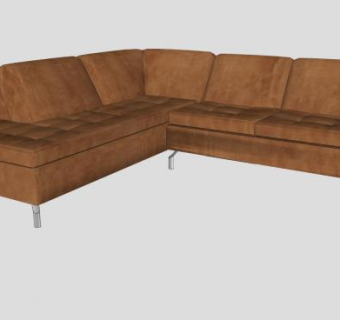棕色帆布布艺L型沙发SU模型下载_sketchup草图大师SKP模型