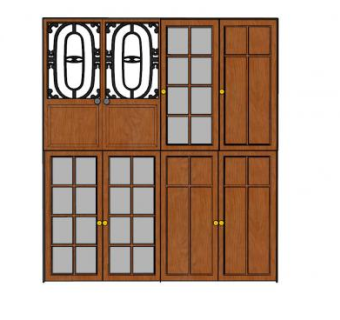 实木玻璃门移门双开门SU模型下载_sketchup草图大师SKP模型