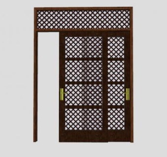 木制滑动门木门SU模型下载_sketchup草图大师SKP模型