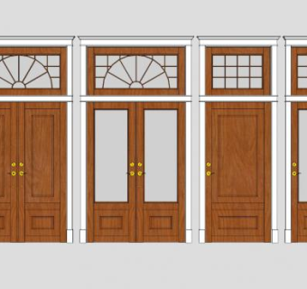 四扇门窗木门SU模型下载_sketchup草图大师SKP模型