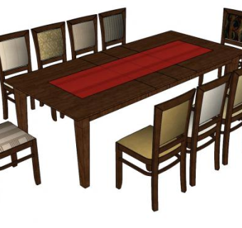 方形木制餐桌椅家具SU模型下载_sketchup草图大师SKP模型