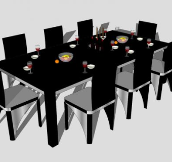 现代家具8人座餐桌椅SU模型下载_sketchup草图大师SKP模型