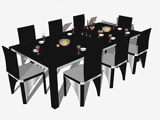 现代家具8人座餐桌椅SU模型下载_sketchup草图大师SKP模型