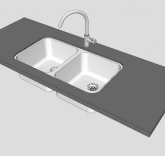 双洗菜盆水槽厨房单品SU模型下载_sketchup草图大师SKP模型