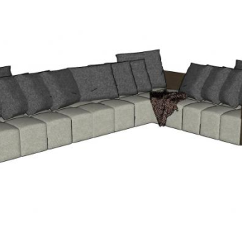 现代精美的L型沙发家具靠枕SU模型下载_sketchup草图大师SKP模型