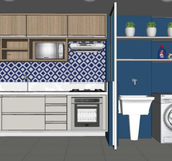 厨房橱柜和洗手池家电SU模型下载_sketchup草图大师SKP模型