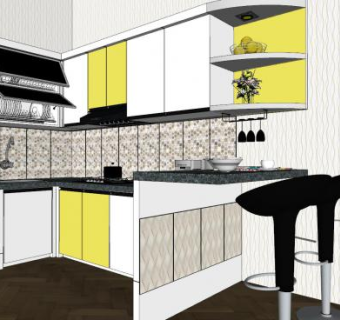 现代简约厨房橱柜家具SU模型下载_sketchup草图大师SKP模型