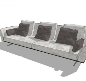 现代简易三座直沙发和靠枕SU模型下载_sketchup草图大师SKP模型