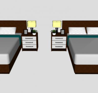 木制酒店床具床头柜灯SU模型下载_sketchup草图大师SKP模型