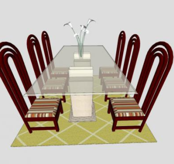 欧式玻璃餐桌椅SU模型下载_sketchup草图大师SKP模型