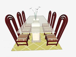 <em>欧式玻璃</em>餐桌椅SU模型下载_sketchup草图大师SKP模型