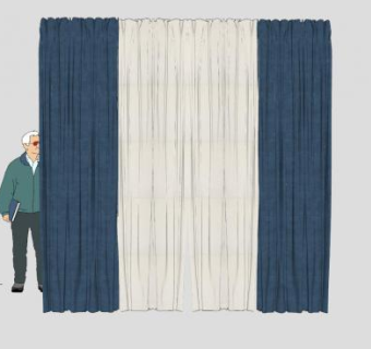 深蓝白色窗帘SU模型下载_sketchup草图大师SKP模型