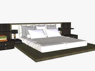 现代一体板床床铺家具SU模型下载_sketchup草图大师SKP模型