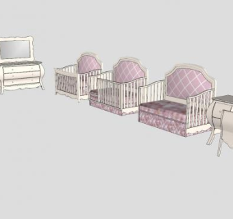 梳妆台和婴儿床家具SU模型下载_sketchup草图大师SKP模型