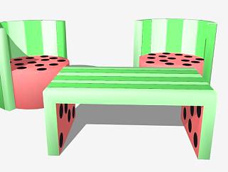 儿童桌椅<em>西瓜</em>风格SU模型下载_sketchup草图大师SKP模型