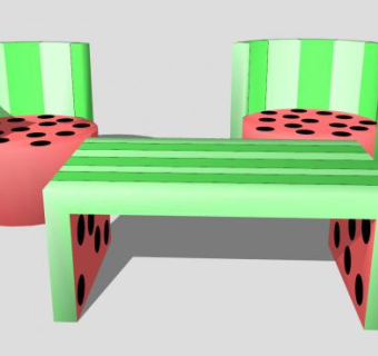 儿童桌椅西瓜风格SU模型下载_sketchup草图大师SKP模型