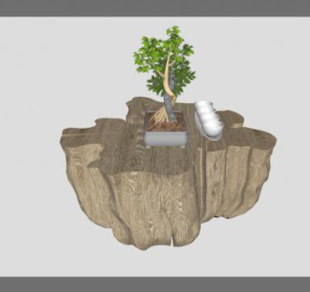 根艺茶桌和盆景植物SU模型下载_sketchup草图大师SKP模型