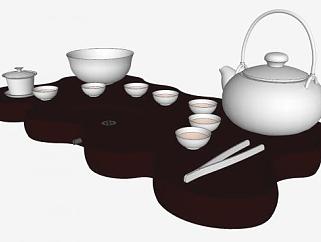 <em>一套</em>家用茶具茶桌SU模型下载_sketchup草图大师SKP模型