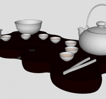 一套家用茶具茶桌SU模型下载_sketchup草图大师SKP模型