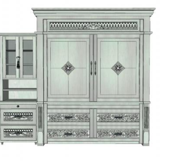 欧式侧壁柜家具SU模型下载_sketchup草图大师SKP模型
