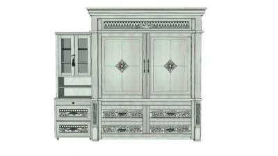 欧式侧壁柜家具SU模型下载_sketchup草图大师SKP模型
