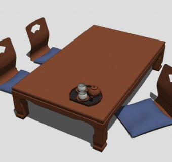日式茶几茶具家具SU模型下载_sketchup草图大师SKP模型